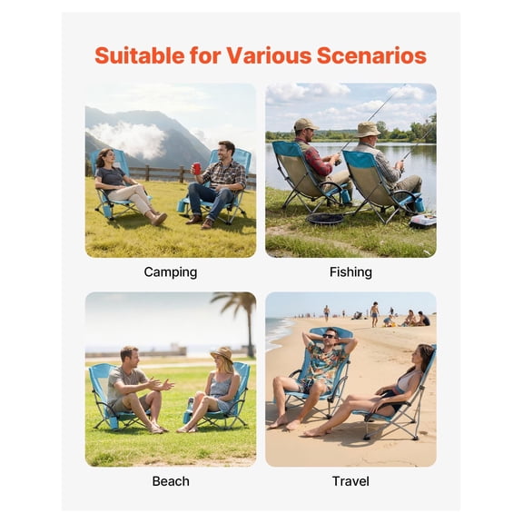 Folding Beach Chair 2-Pack - High Back Camping Chair with Cup Holder & Carry Bag - 330 lbs Capacity - Portable Outdoor Chair for Beach, Camping, Light Blue