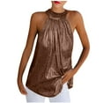 thumbnail image 2 of Pimelu Womens Blouses and Tops Dressy Womens Halter Tank Tops Sleeveless Mock Neck Metallic Shiny Tops Blouse Summer Sequined Shirts Ladies Girls Going Out Tops, 2 of 6