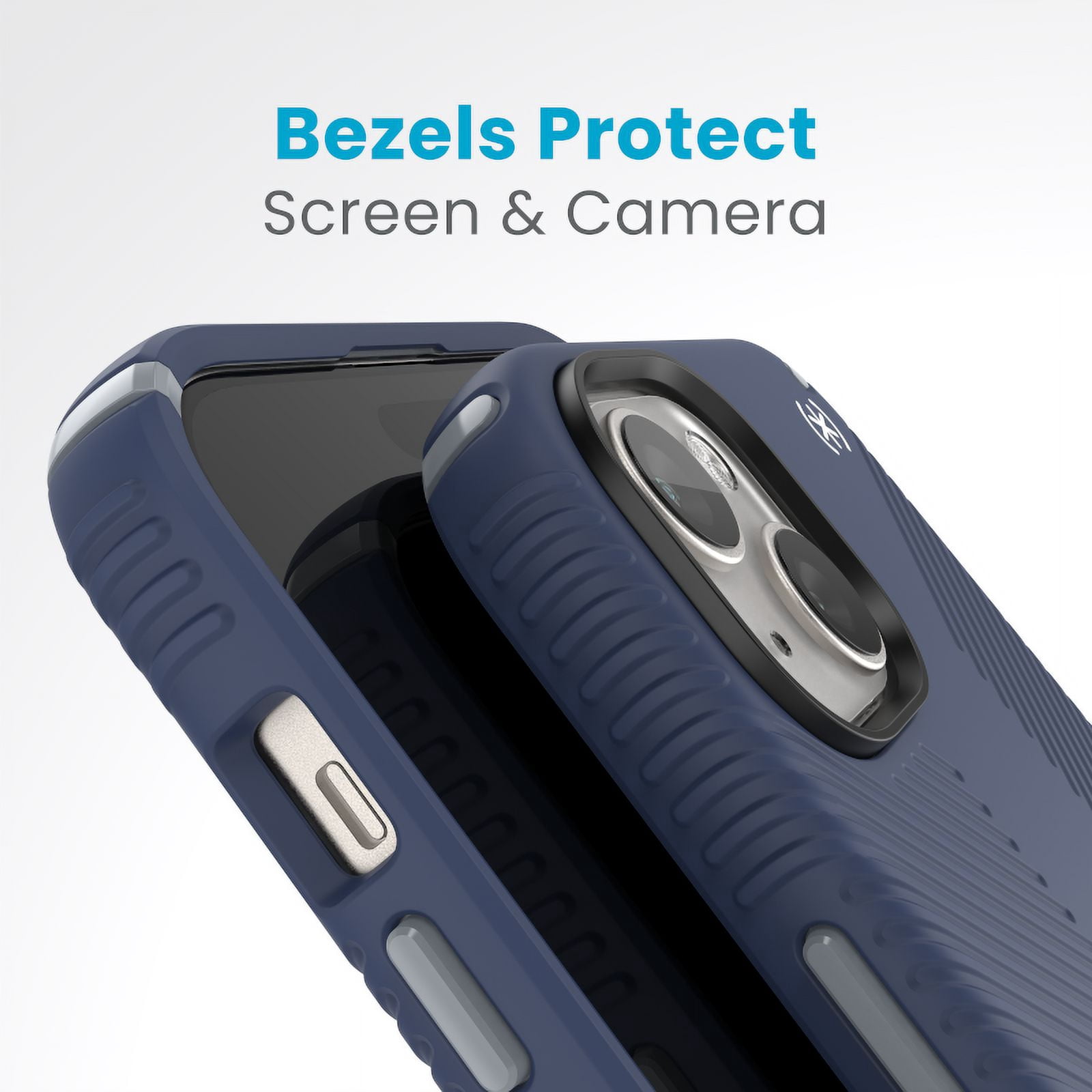 Speck iPhone 15 Plus Case-Presidio2 Grip-ClickLock-MagSafe-6.7 Inch Phone Case-Coastal Blue/Dust Grey/White