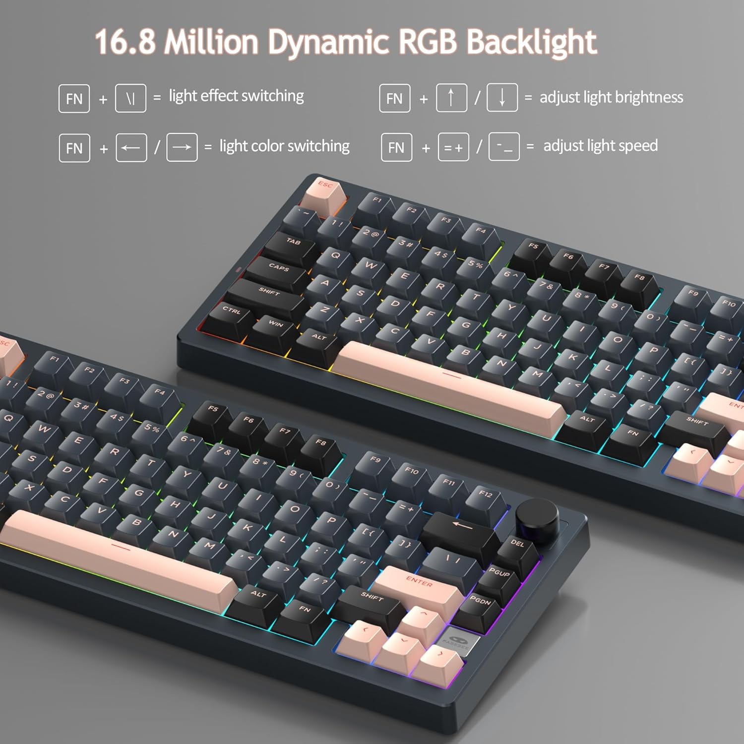 MageGee LIGHT75 Wireless Creamy Keyboard, Gasket Structure Hot Swappable, 75% Compact 2.4G/USB-C/BT5.0 RGB 4000mAh Battery
