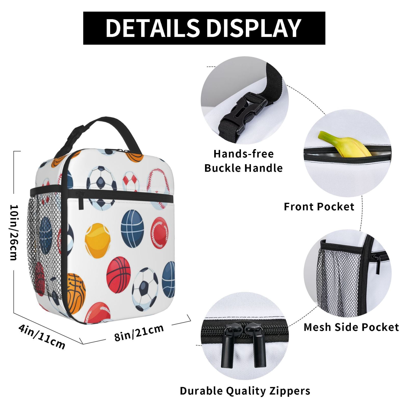 Lunch Bag For Women Men Insulated Portable Lunch Box Bento Box Office Picnic Travel Cooler Bag Sporty Dynamic Style Clean White Background