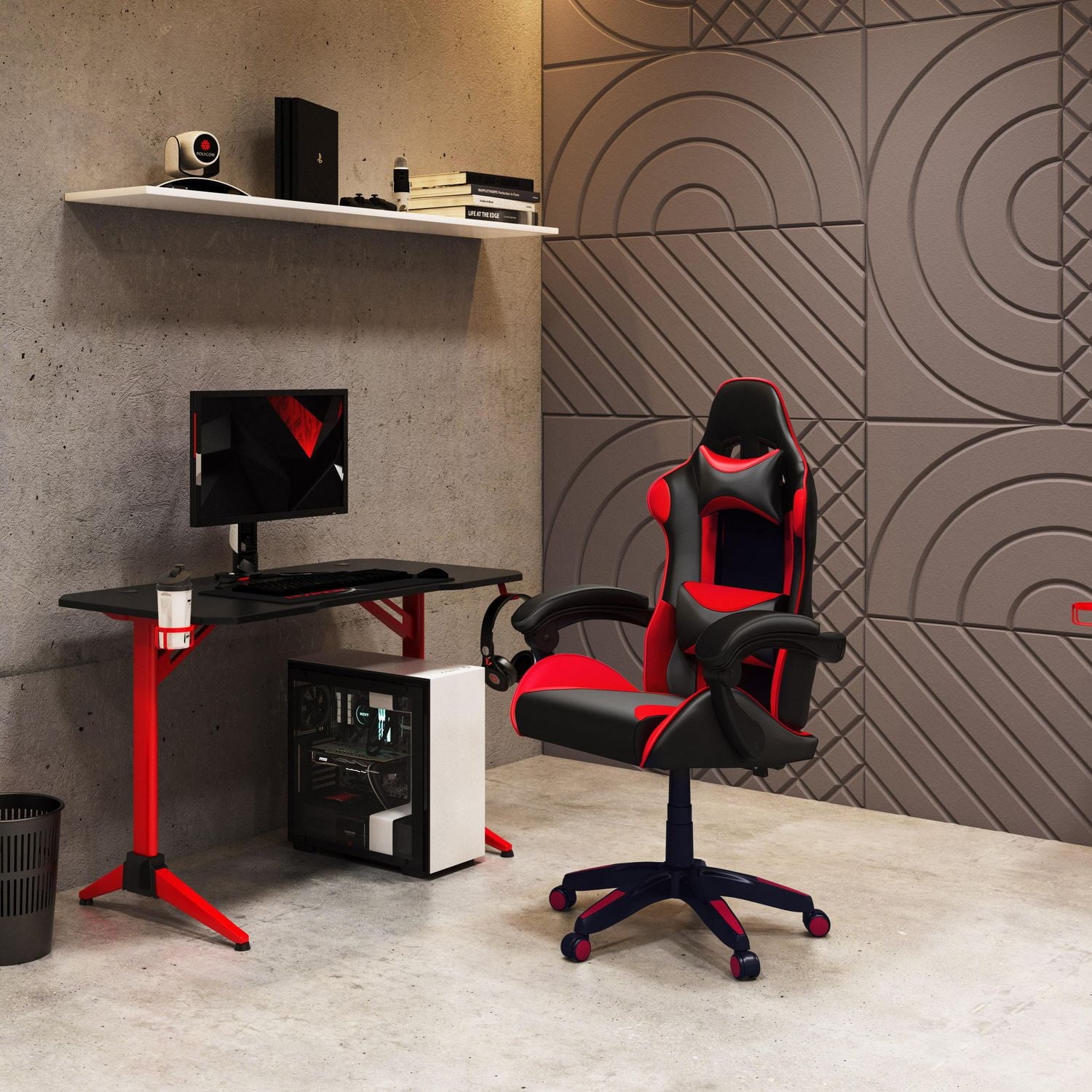 CorLiving Ravagers Vinyl PVC Fabric Ergonomic Adjustable Height Gaming Chair for Adults