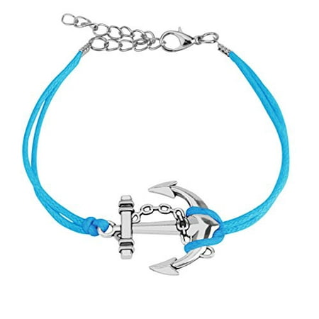 BodyJ4You Bracelet Leather Cuff Anchor Aqua Blue Rope Wrap