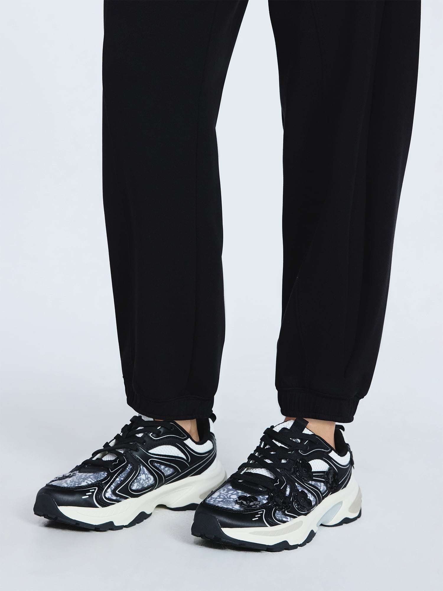Scoop Women's Sporty Sneakers with Flower Appliques