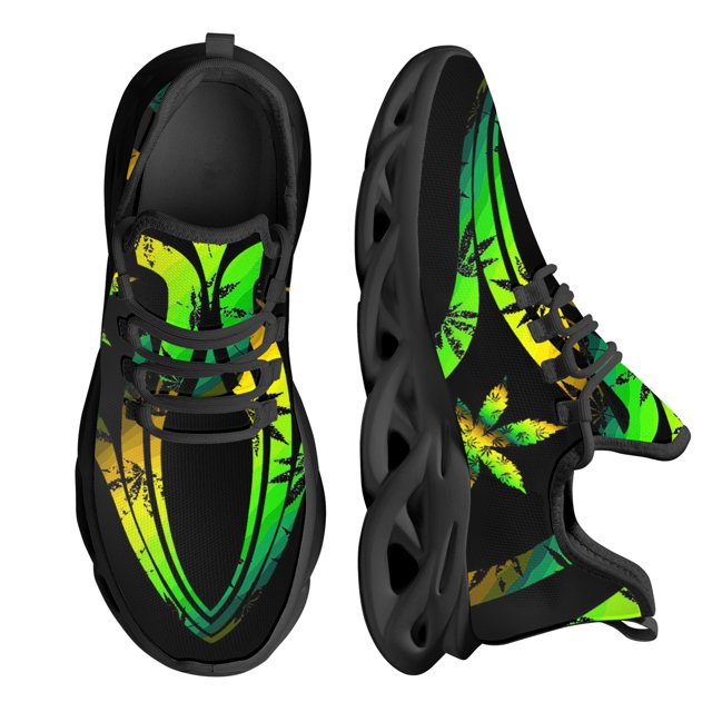 Zapatillas de deporte con cordones de estilo moderno con estampado de hojas de marihuana en degradado para mujer, zapatos planos transpirables e informales
