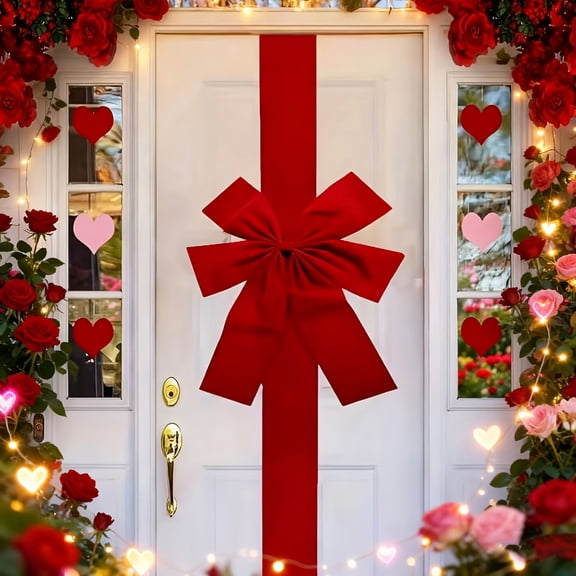 Large Bow for Gift Christmas Door Decorations 79 Inch Red Velvet Bow Decorations for Party Christmas Hanging Ornament for Front Door Wall Holiday Home Decor, 1 Pack