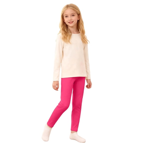MEZZALL Winter Girls Fuzzy Leggings Thickened Thermal Tights Toddler Big Kids Soft Stretch Base Layer Pants Trendy Child Solid Color Trousers Athletic Simple Slacks