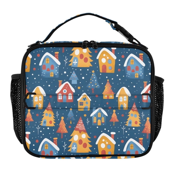 ALAZA Christmas Tree and House Lunch Box Insulated Lunch Bag Cooler Tote with Shoulder Strap