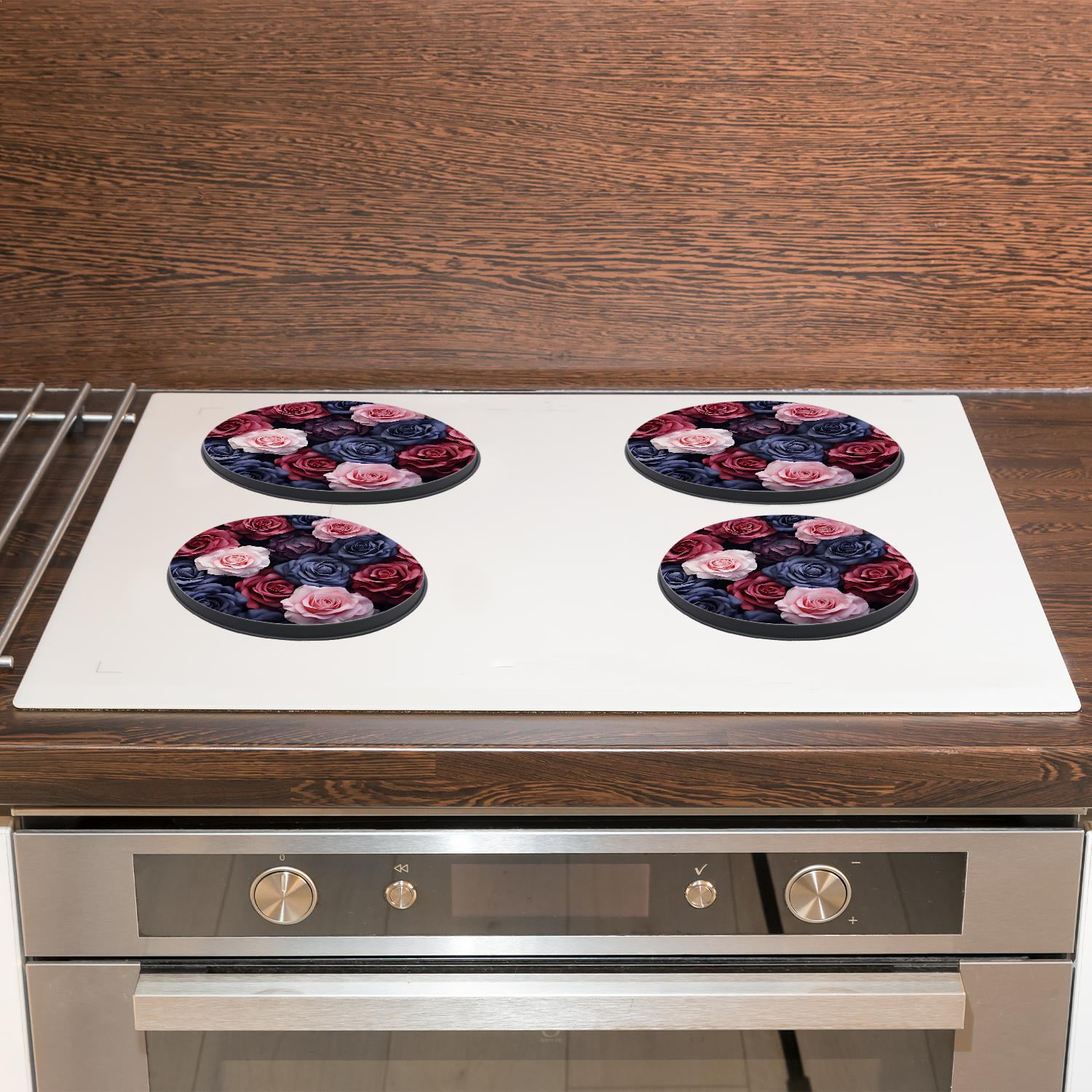 Stove Burner Covers 4 Pcs for Home Decor Cooktop Decorative ,Pink Rose image, Round Electric Stove Burner Covers 8Inch And 10Inch