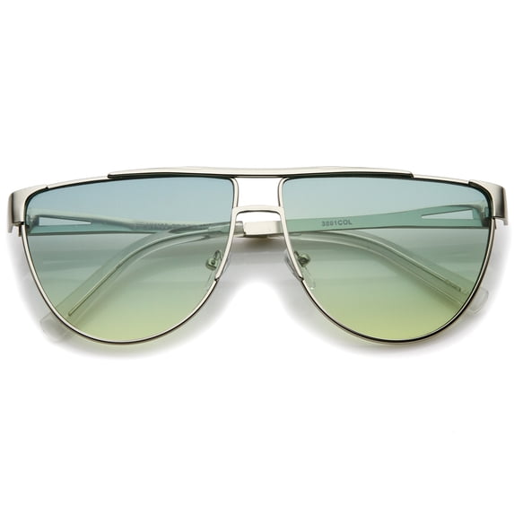 sunglassLA Unisex Modern Flat Top Gradient Colored Flat Lens Metal Aviator Sunglasses (Silver / Green Gradient) - 63mm