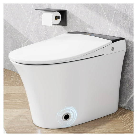 Heated Seat Smart Toilet, One Piece Toilet, Automatic Flush Tankless Toilet without Bidet, with Foot sensor Flush, Blue Night Light, Knob Control, Power Outage Flushing, Soft Close Cover,White