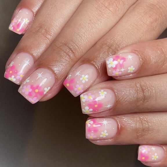 Square Press on Nails Designs Fake Nails on Nails in 12 Sizes,24 Pcs French Nails Tips for DIYS Nails Decorations