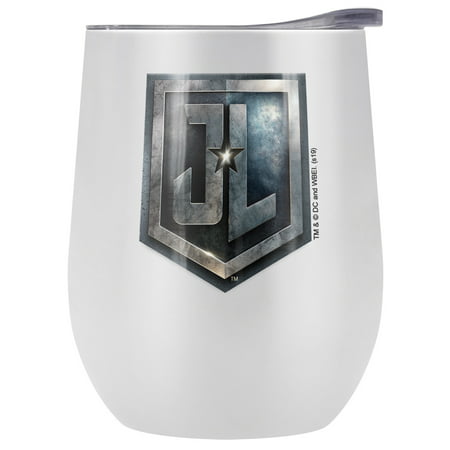 

Justice League Movie Official Jl Shield Logo 12 OZ Stemless Wine Tumbler Stainless Steel Travel Cup|Lake Tumbler|Insulated with Leak Resistant Slide-Lock Lid White