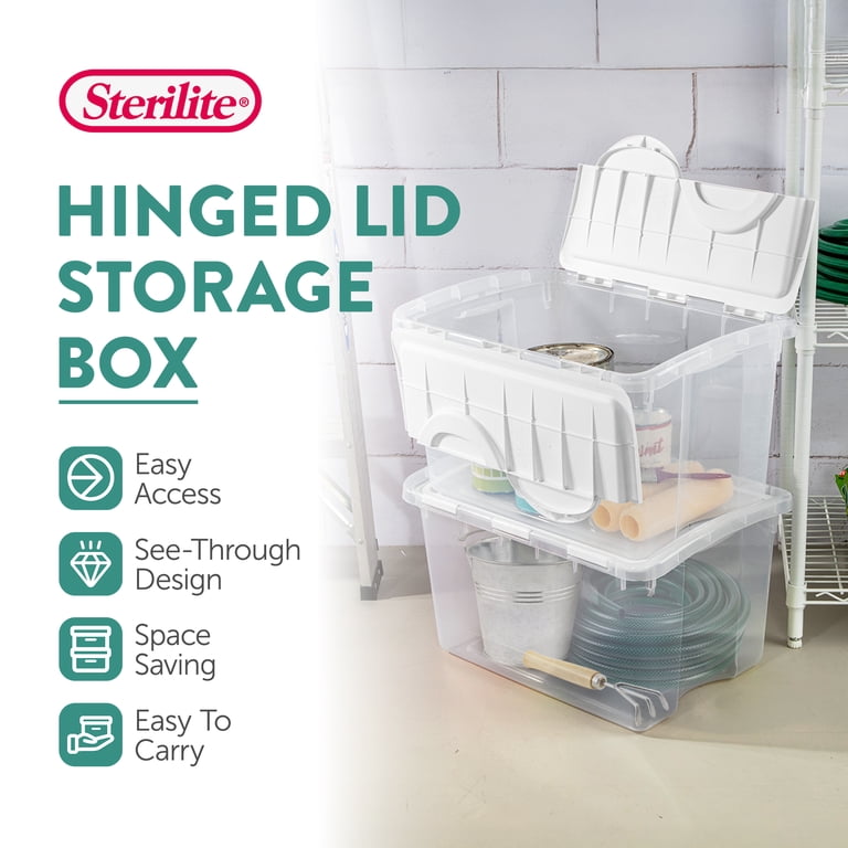 Sterilite 48 Qt Plastic Storage Bin, Clear, Hinged Lid and Handles