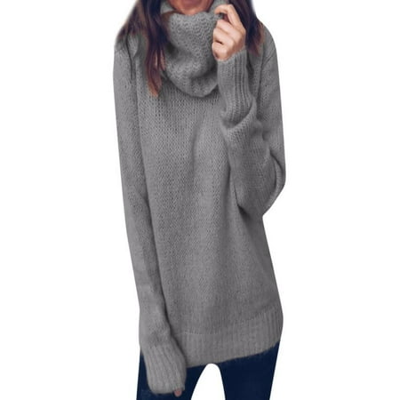 Iuhan Women Solid Long Sleeve Turtleneck Knitted Sweater Jumper Pullover Top Blouse
