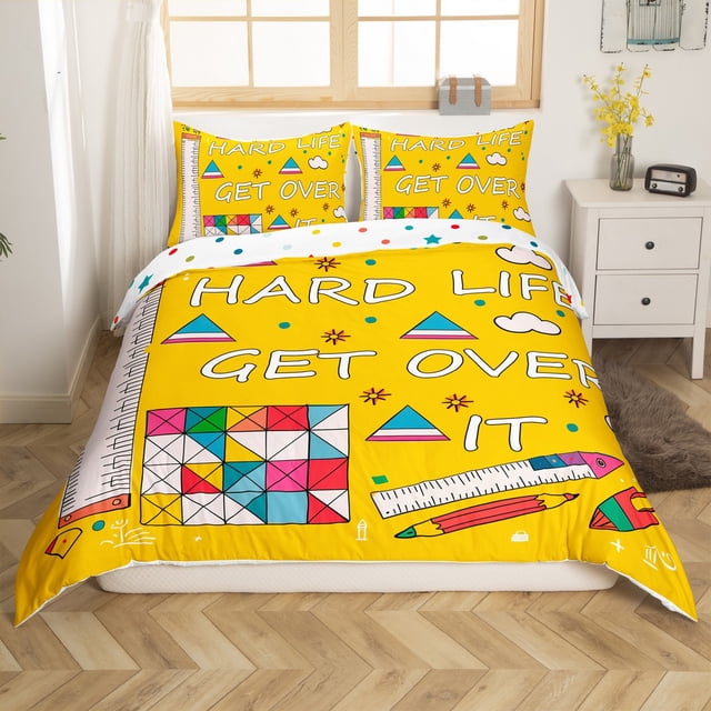Erosebridal Math Equation Comforter Cover King, Mathematics Formula Bedding King Size, Geometric Decor, Reversible 3pcs(No Comforter)