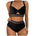 thumbnail image 2 of Abomasnow High Waisted Bikini Sets for Women Two Piece Halter Neck Cut Out Swimsuits Tops and Tummy Control Swimwear Colorblock Bathing Suits, 2 of 4