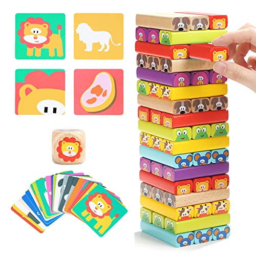 Top Bright Colored Wooden Blocks Stacking Board Games for Kids Ages 4-8 With 51 for sale online 