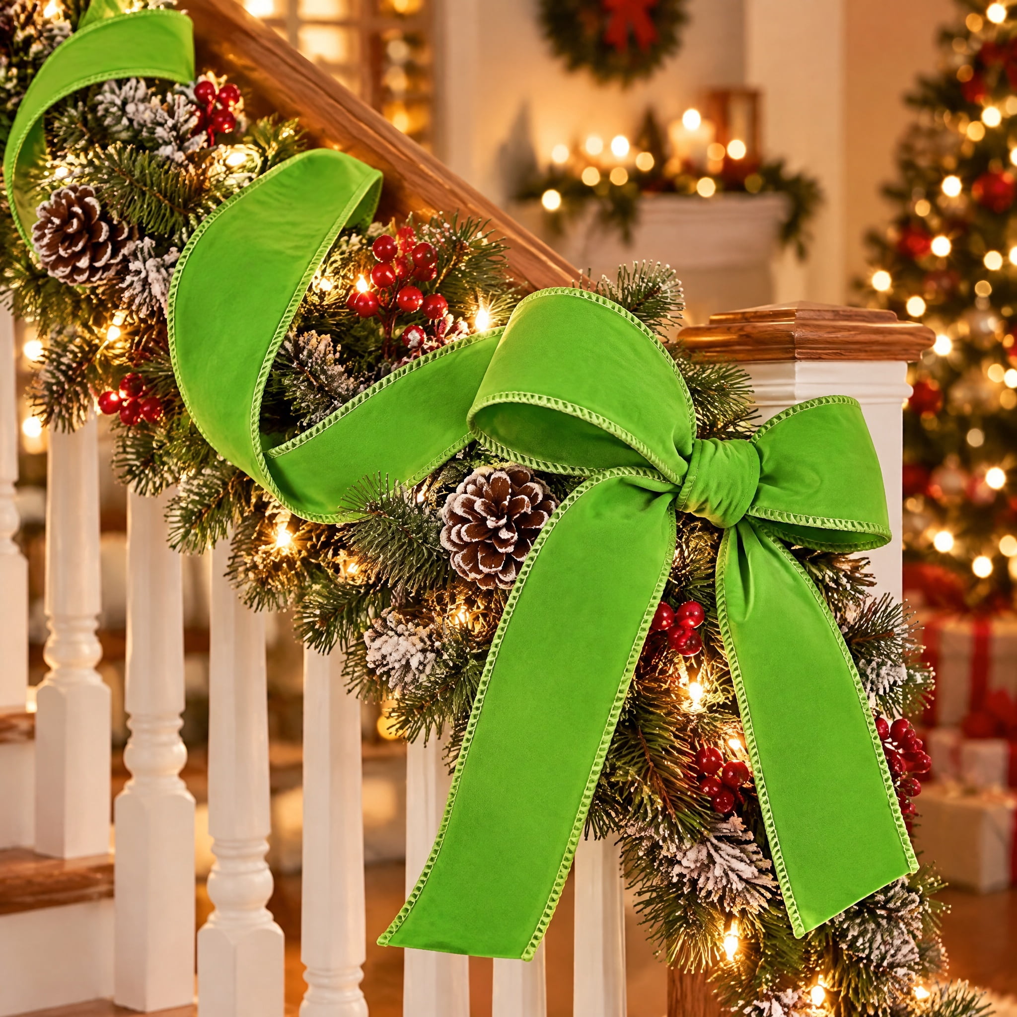 Green Velvet-Feel Christmas Ribbon, 2.5" x 25', by Holiday Time