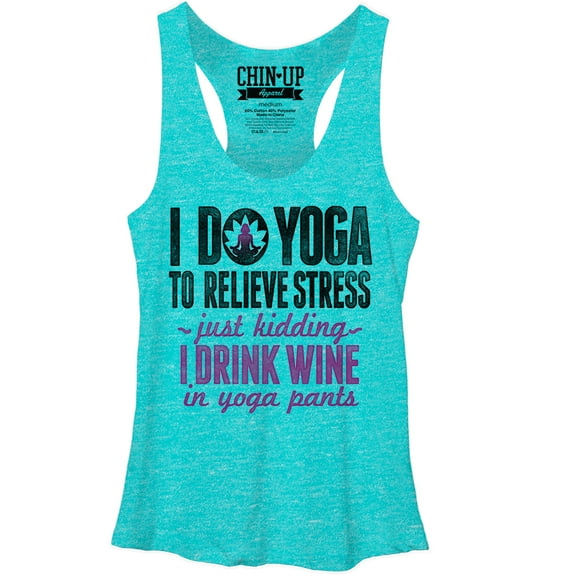 Women's CHIN UP Drink Wine in Yoga Pants Racerback Tank Top Tahiti Blue Medium