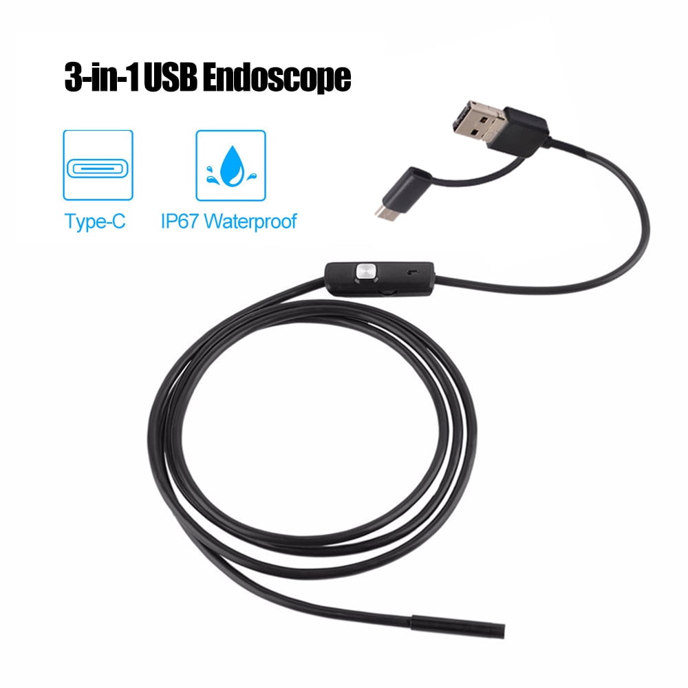 Rantoloys Caméra dinspection dendoscope industriel 3-en-1 pour endoscope 6 LED intégrées IP67 Endoscope USB Type-C étanche pour Smartphones Android/PC 