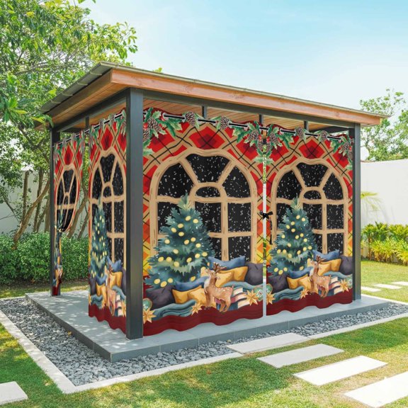 2 Panels Outdoor Curtains for Patio Waterproof 54"x95" Christmas Gingerbread Weatherproof Privacy Outsides Curtains, Winter Xmas Tree Berry Pine Fruits Grommet Thermal Drapes for Cabana Porch Pergola