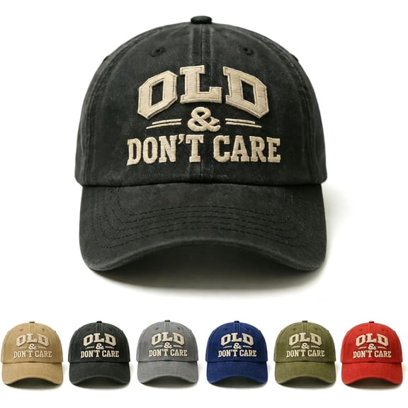 Vintage Old & Don't Care Hat, Adjustable Distressed Soft Washed Cotton Adjustable Baseball Cap With Funny Slogan, Great For Outdoor Sports & Everyday Outfits, Baseball Cap for Men Women, Black