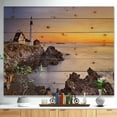 thumbnail image 2 of Designart 'Portland Head Lighthouse Maine' Modern Seascape Print on Natural Pine Wood, 2 of 5