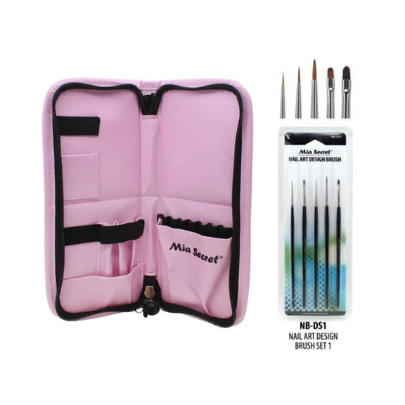 Mia Secret - Brush Holder Premier - PINK (NB-P1006) & Design Brush 5pc Set - (NB-DS1)