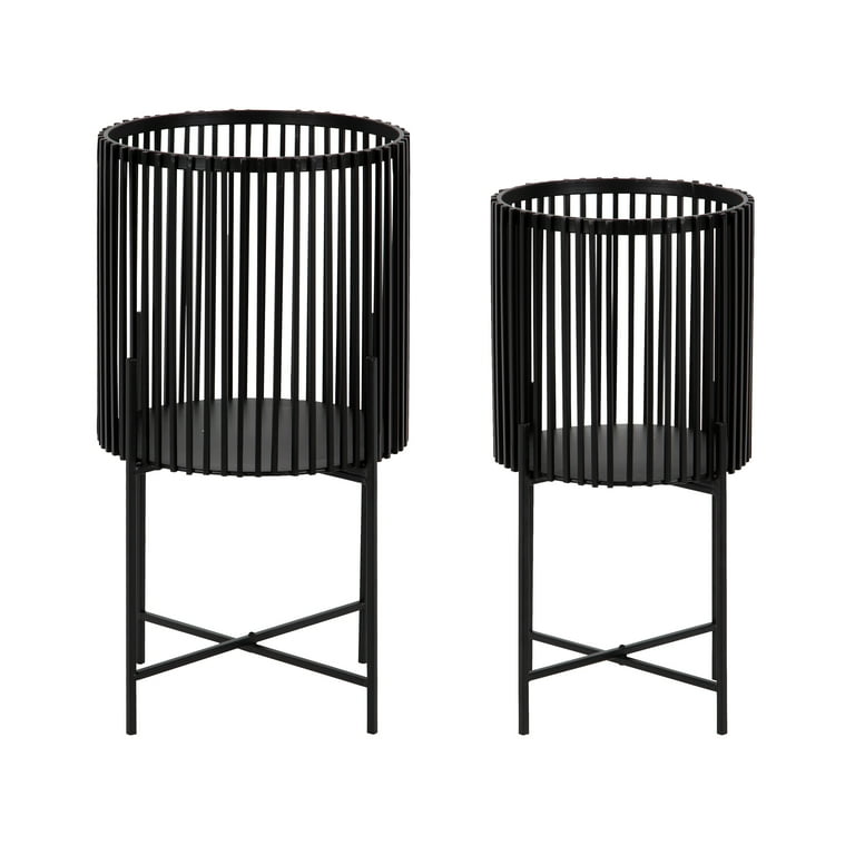 Kate and Laurel Paynter Modern 2-Piece Metal Floor Planter Set with Foldable Stand, Black Kate and Laurel Paynter Modern 2-Piece Metal Floor Planter Set with Foldable Stand, Black