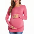 thumbnail image 6 of Bearsland Women's Long Sleeve Maternity Shirts Casual Tunic Side Ruched Tops Pregnancy Clothes 3-Pack, 6 of 10