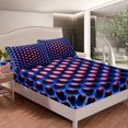 thumbnail image 4 of Bed Sheets Twin,Navy Blue And Pink Sheet Set Teen Women Geometric Honeycomb Bedding Sheets 3D Neon Abstract Geometry Fitted Sheet + Flat Sheet + 1 Pillow Case, 4 of 5