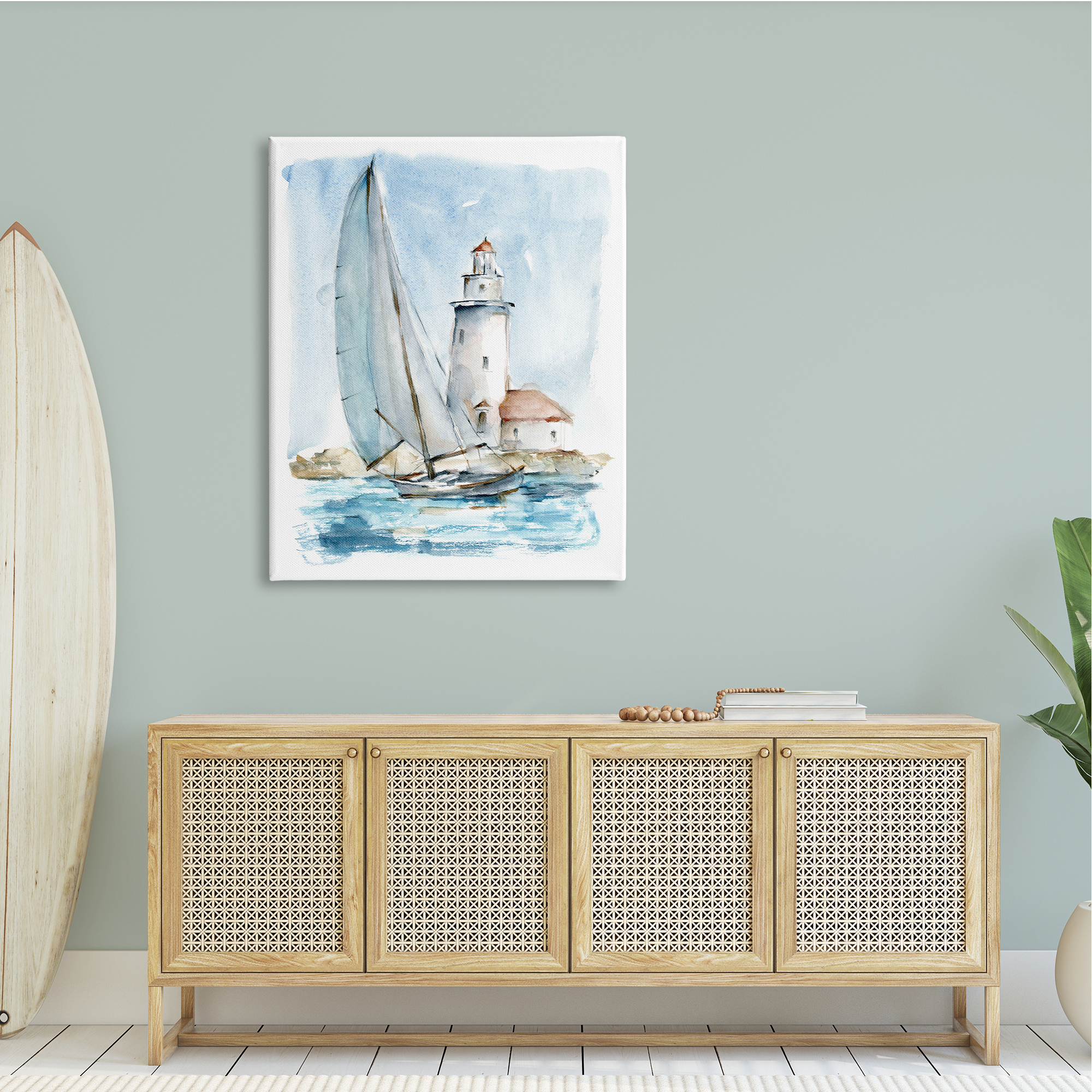 Stupell Industries Lighthouse Tower Beacon Sea Sail Boat Nautical Outdoors,36 x 48, Design by Ethan Harper