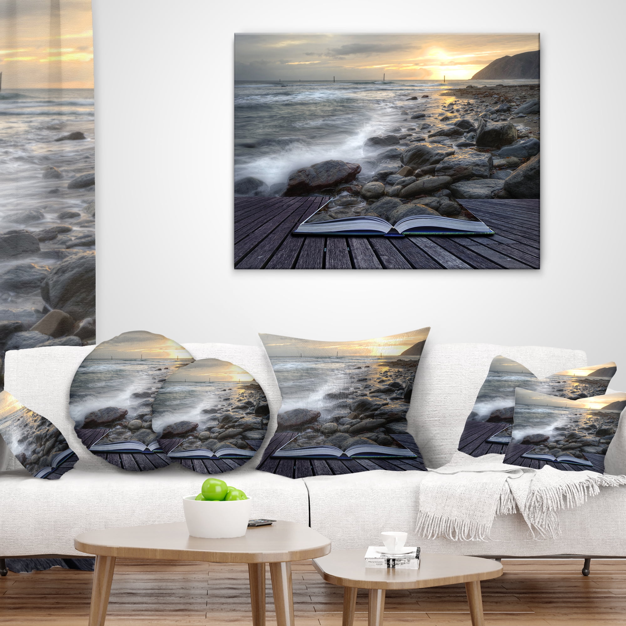 Designart Open Book to the Evening Sea - Contemporary Throw Pillow - 12x20