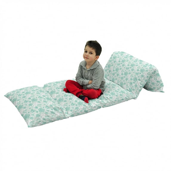 Turquoise Floor Pillow Lounger Cover, Flowers Butterflies Leaves Pattern Springtime Romantic Design Nature, Nap Mat Printed Fabric Case for 5 Pillows, 88" x 36", Turquoise Seafoam Pearl, by Ambesonne