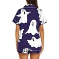 thumbnail image 4 of Miorin Under $10 Women Halloween Pajamas Sets Notched Button Down Short Sleeve Top and Shorts Loungewear Sleepwear Cute Print 2 Piece Lounge Set Soft Nightwear, L, 4 of 5