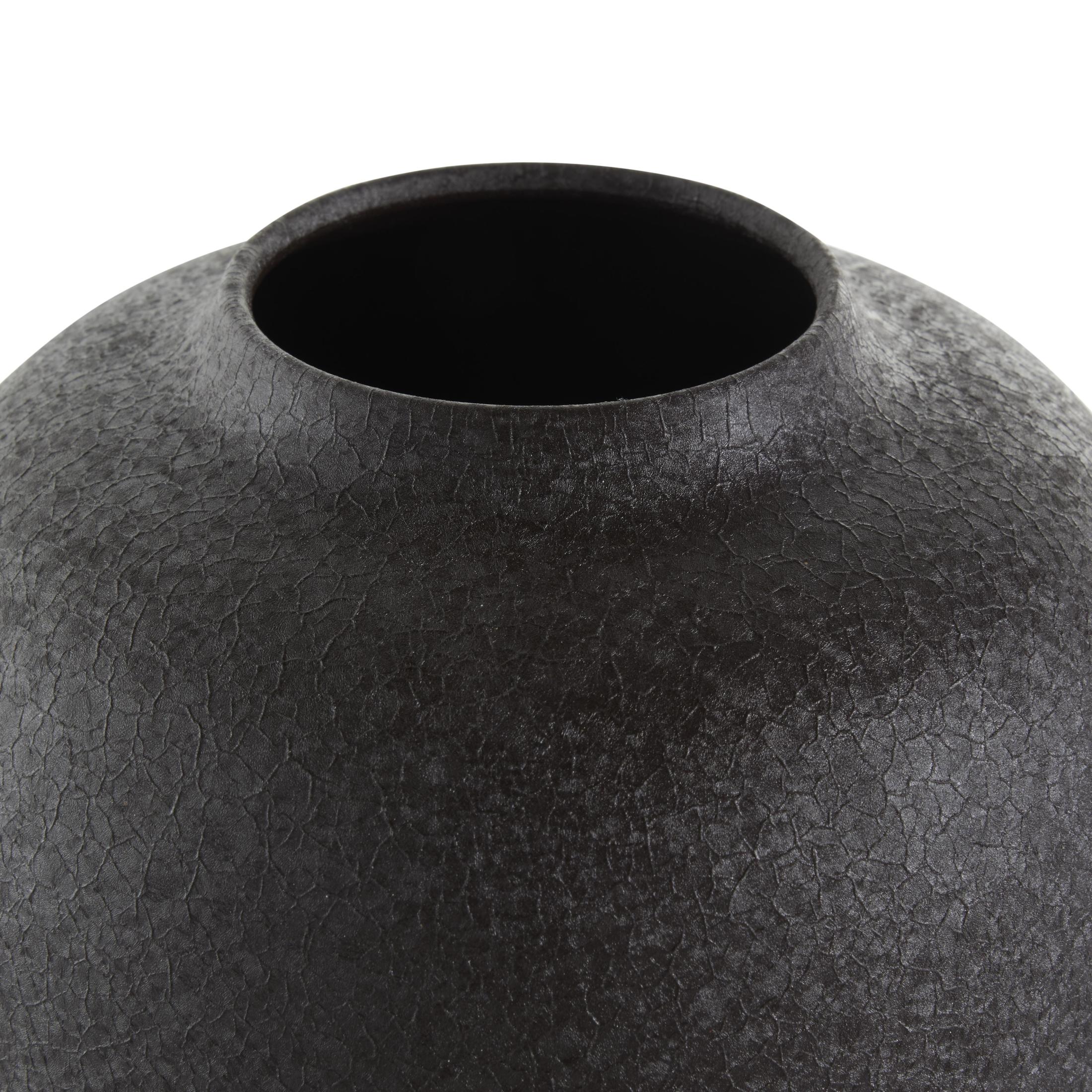 DecMode 12" Textured Rounded Black Metal Vase