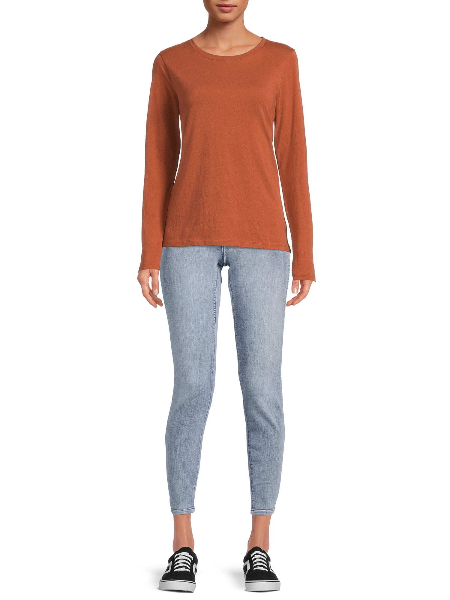 Time And Tru Women's Crewneck Tee with Long Sleeves