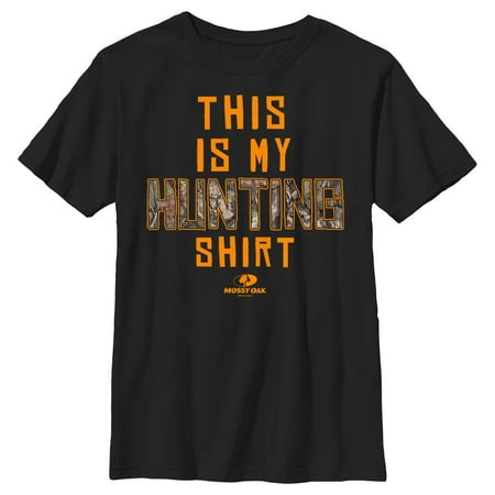 Boy s Mossy Oak This Is My Hunting Shirt Orange Logo Graphic Tee Black Large