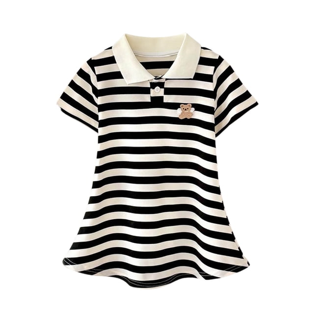 Robes de Princesse pour Filles Robes d'Été pour Filles Manches Courtes Col Rayé Style Académique Chemise de Nuit