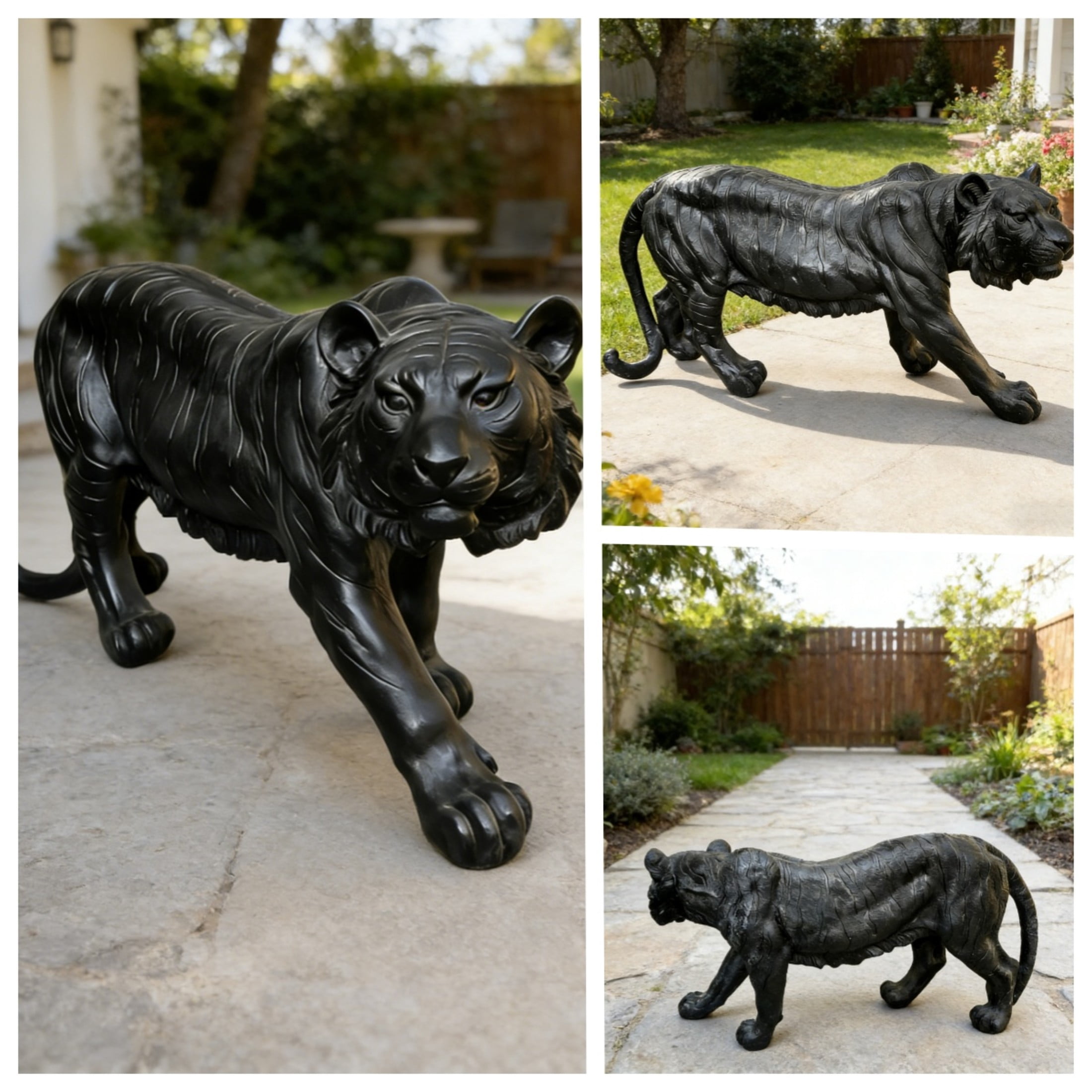 GDF Studio Black Tiger Resin Indoor/Outdoor Guardian Statue, Weather-Resistant Decor Figurine for Garden & Courtyard