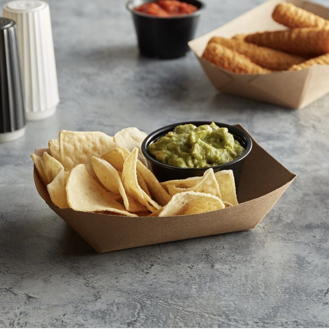 (2 Lb) Kraft Paper Food Tray Boat Brown Disposable Serving Trays for