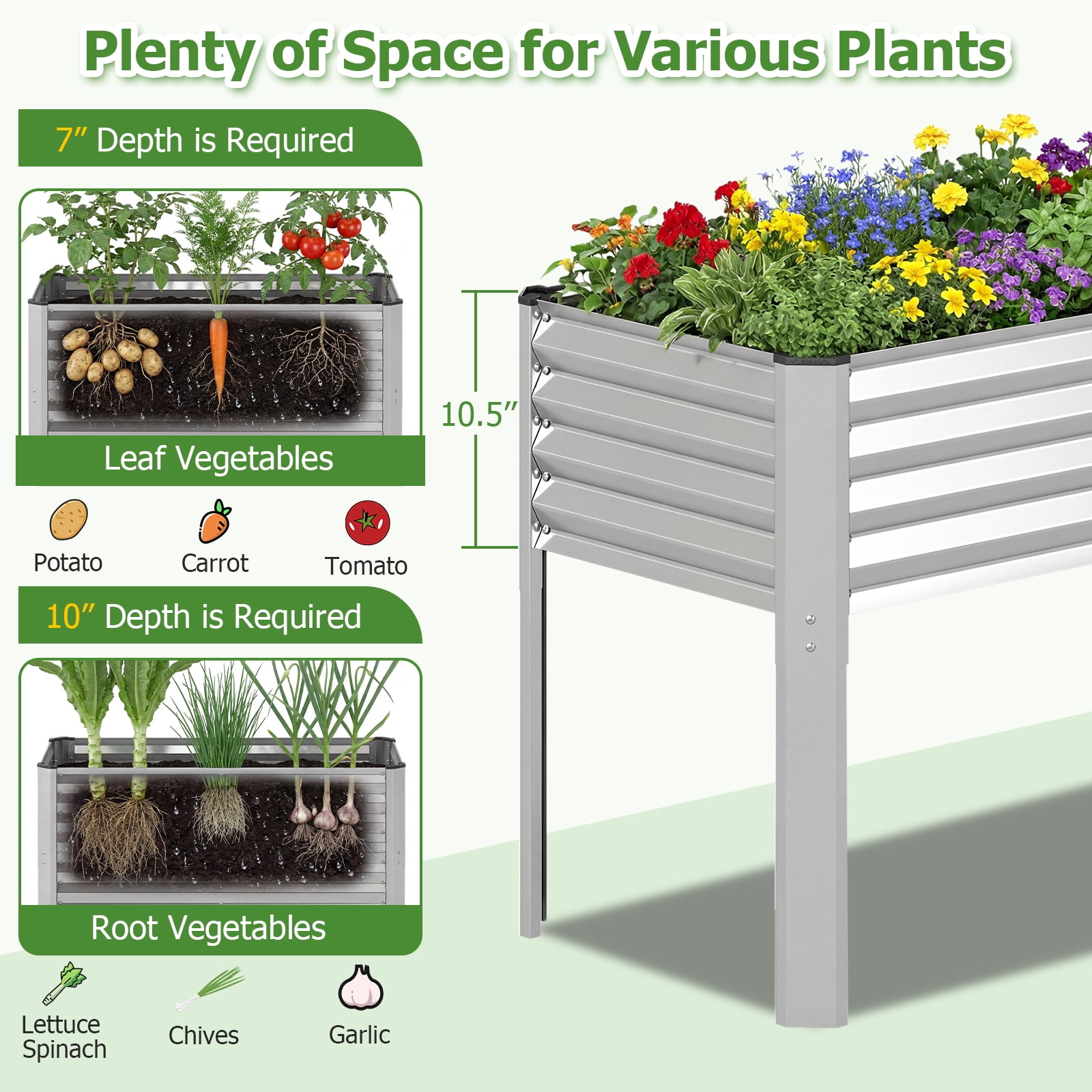 Costway 2 PCS Galvanized Raised Garden Bed with Legs, Metal Elevated Planter Box for Flowers Sliver