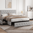 thumbnail image 2 of Renwick Queen Size Upholstered Bed Frame with Adjustable Headboard and 3 Drawers Storage, Adult,Light Gray, 2 of 10