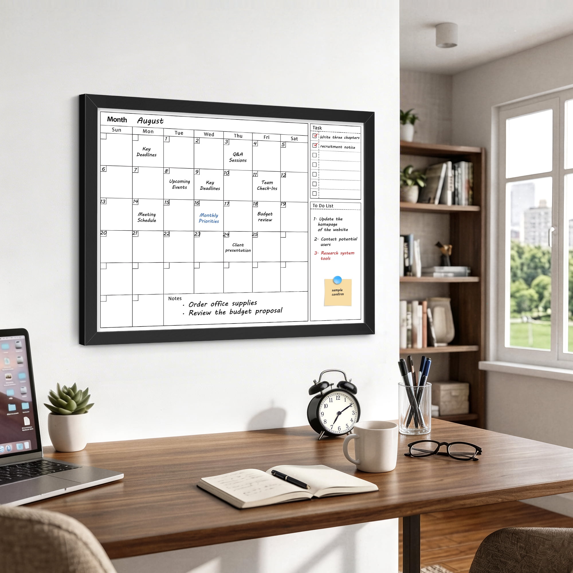 DOLLAR BOSS Calendar White Board Dry Erase Calendar Whiteboard 24" x 18" Wall Mount Magnetic Whiteboard Monthly Whiteboard Calendar for Home Office School Includes 1 Eraser & 4 Markers & 8 Magnets