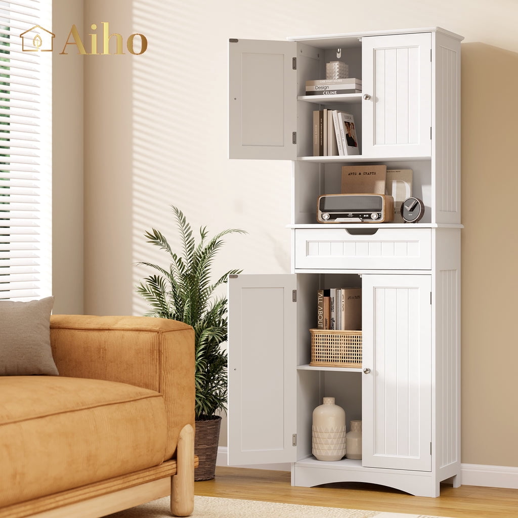 Aiho 66" H Kitchen Pantry Cabinet with 2 Doors & 1 Drawer & 3 Shelves, Solid & Sturdy, Storage Cabinet for Entryway, Kitchen - White