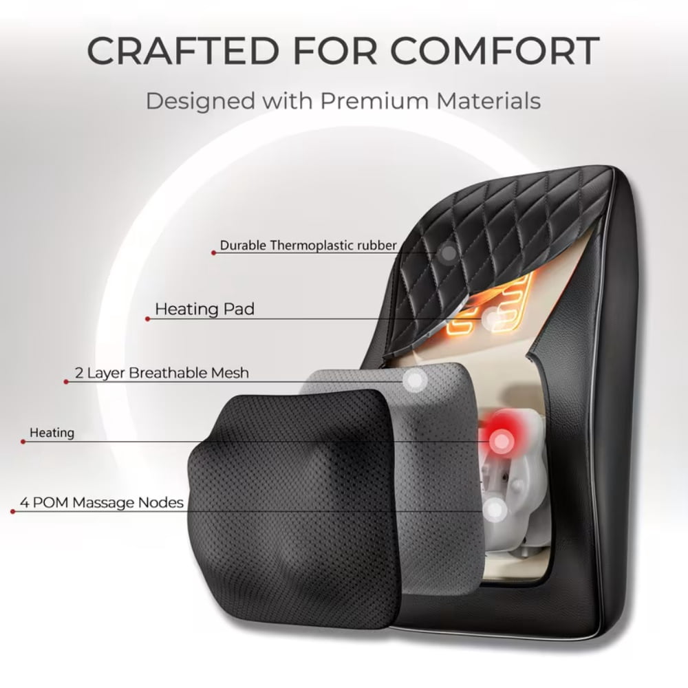 Nuvrek Shiatsu Neck and Shoulder Massager Pillow with 3D Deep Tissue Kneading