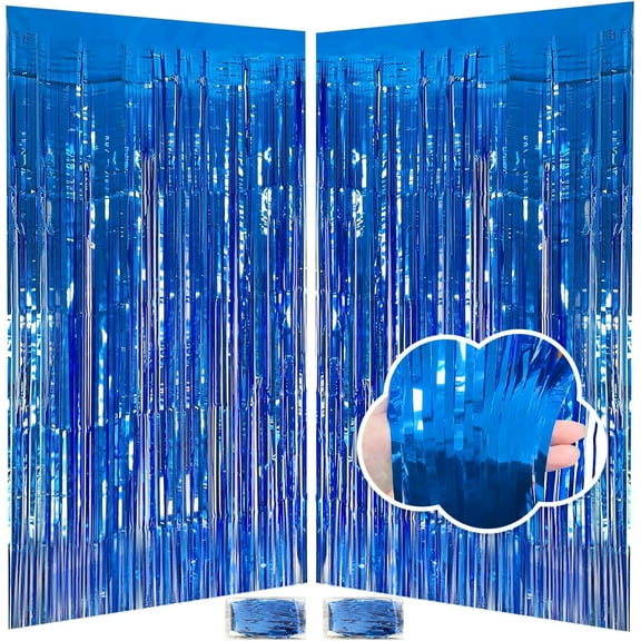 Blue Streamers Party Decorations, Dark Blue Tinsel Backdrop for Ocean Themed Party, Glitter Blue Foil Fringe Curtains for Door Decorations Hanging