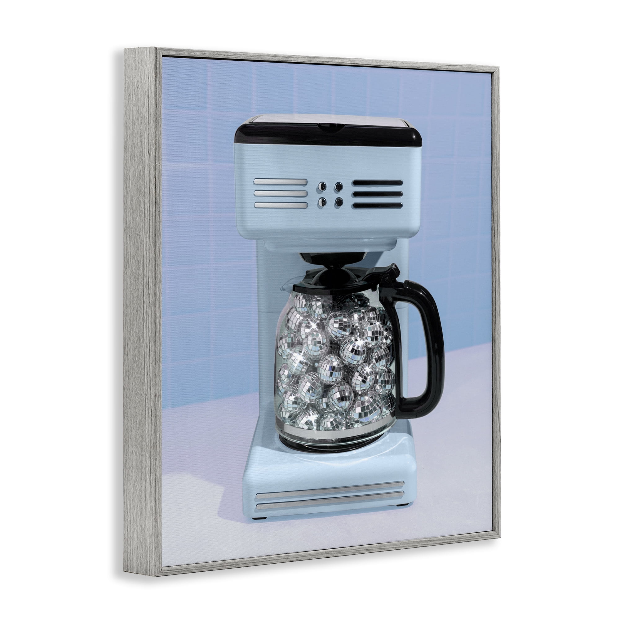 Stupell Industries Disco Coffee Maker over Blue Gray Framed Giclee Art, design by LISH Creative