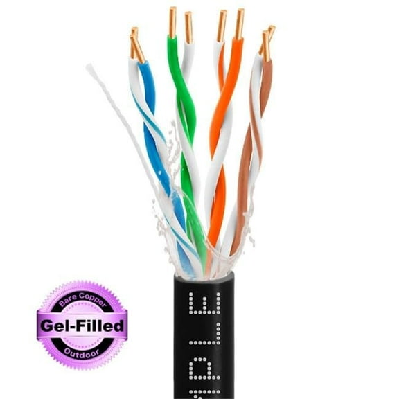 WaveNet 4018-N 1000 ft. 24AWG UTP Cat5e Gel Filled Outdoor Direct Burial Waterproof Solid Bare Copper Wire Ethernet Cable, Black